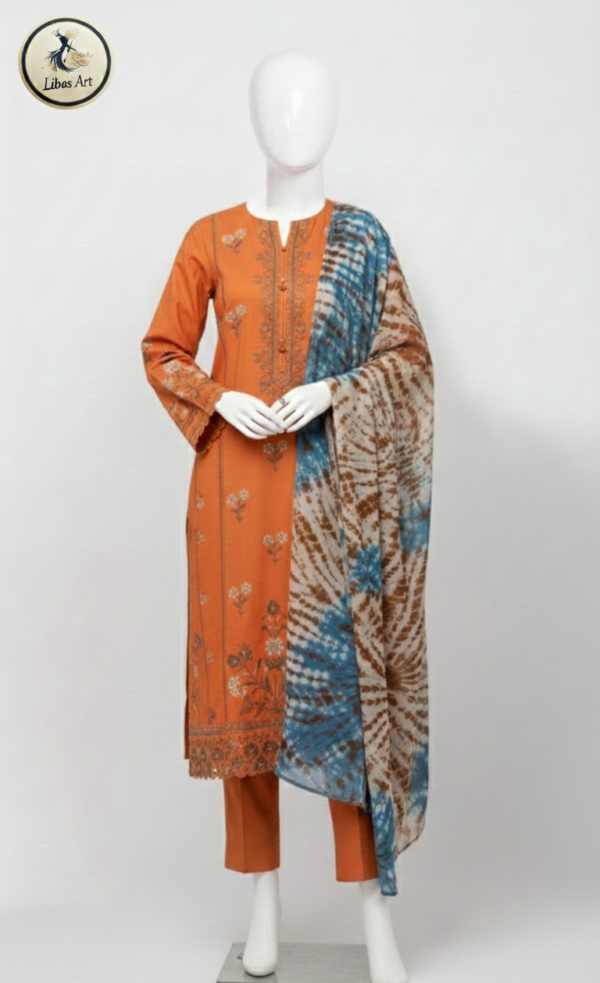 Premium Nishat Orange Ladies Suit – Elegant Design & Superior Fabric